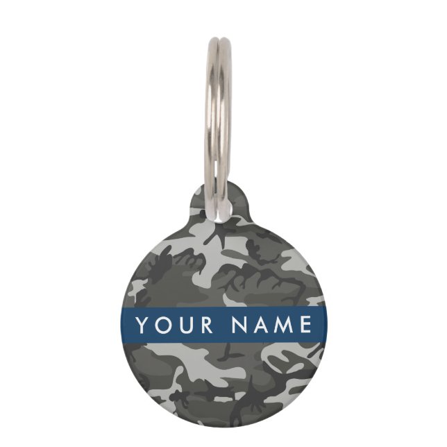 Grey Camouflage Pattern, Your name, Personalise Pet Tag (Front)