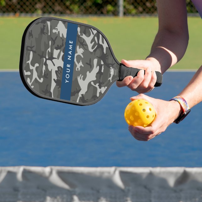 Grey Camouflage Pattern, Your name, Personalise Pickleball Paddle (Insitu)
