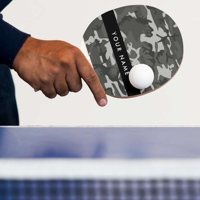 Grey Camouflage Pattern, Your name, Personalise Ping Pong Paddle (Insitu)