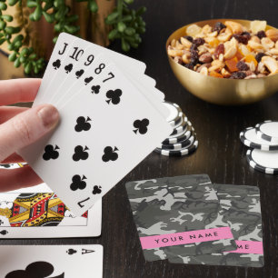 Grey Camouflage Pattern, Your name, Personalise Playing Cards