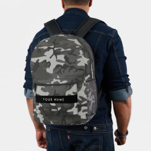 Grey Camouflage Pattern, Your name, Personalise Printed Backpack