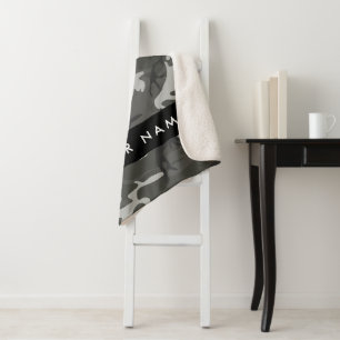 Grey Camouflage Pattern, Your name, Personalise Sherpa Blanket