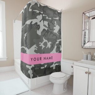 Grey Camouflage Pattern, Your name, Personalise Shower Curtain