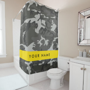 Grey Camouflage Pattern, Your name, Personalise Shower Curtain