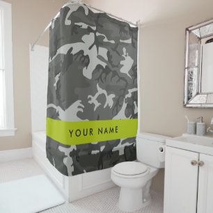 Grey Camouflage Pattern, Your name, Personalise Shower Curtain