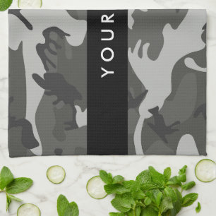 Grey Camouflage Pattern, Your name, Personalise Tea Towel