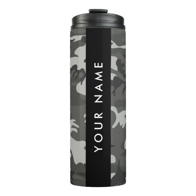 Grey Camouflage Pattern, Your name, Personalise Thermal Tumbler (Front)