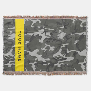 Grey Camouflage Pattern, Your name, Personalise Throw Blanket