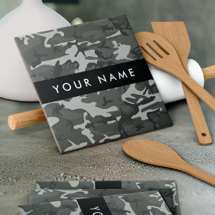 Grey Camouflage Pattern, Your name, Personalise Tile