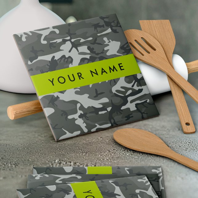 Grey Camouflage Pattern, Your name, Personalise Tile (Creator Uploaded)