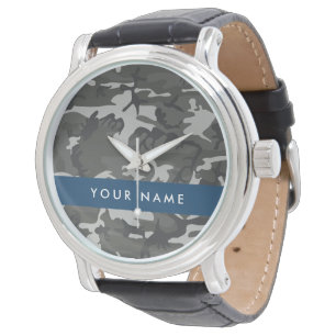 Grey Camouflage Pattern, Your name, Personalise Watch