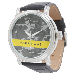 Grey Camouflage Pattern, Your name, Personalise Watch