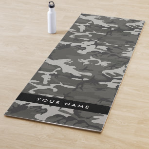 Grey Camouflage Pattern, Your name, Personalise Yoga Mat