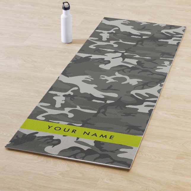 Grey Camouflage Pattern, Your name, Personalise Yoga Mat (In Situ)