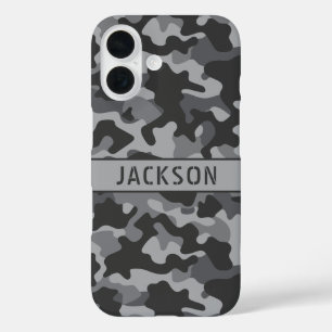 Grey Camouflage Personalised iPhone 16 Case