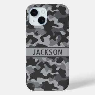 Grey Camouflage Personalised iPhone 15 Case