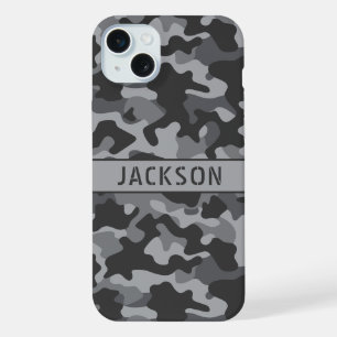 Grey Camouflage Personalised iPhone 15 Plus Case