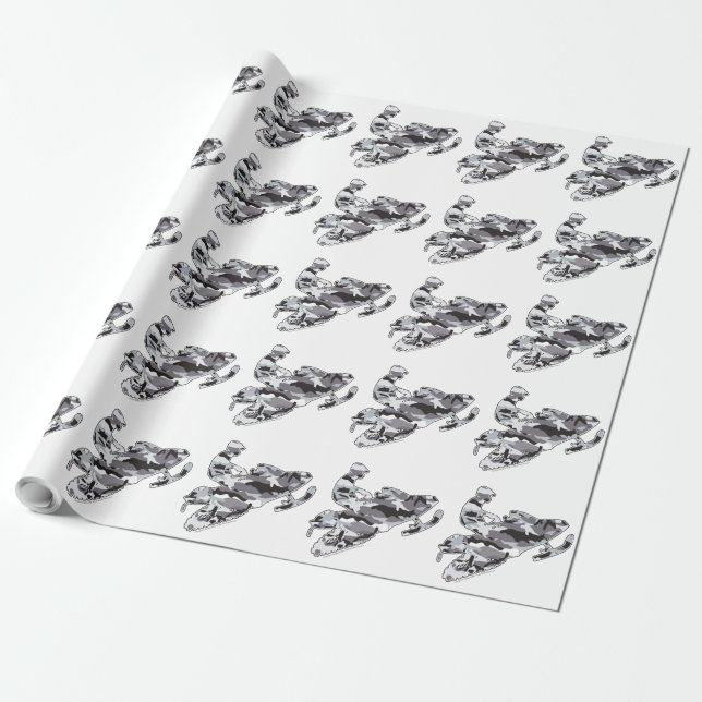 Grey Camouflage Snowmobiler Wrapping Paper (Unrolled)