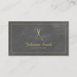 Grey Canvas Golden Frame & Scissors Hairstylist Appointment Card