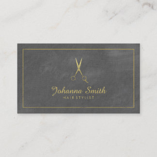 Grey Canvas Golden Frame & Scissors Hairstylist Appointment Card