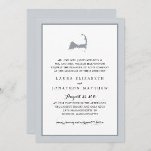 Grey Cape Cod Map   Wedding Invitation