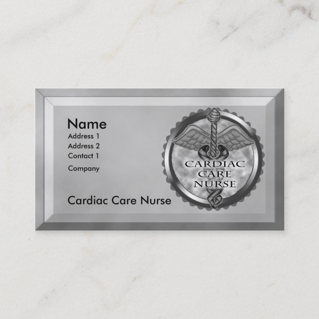 Grey Cardiac Care Nurse Business Card (Front)