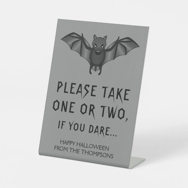 Grey Cartoon Bat Halloween Please Take A Candy Pedestal Sign (Front)