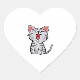 grey cartoon cat cat cartoon heart sticker