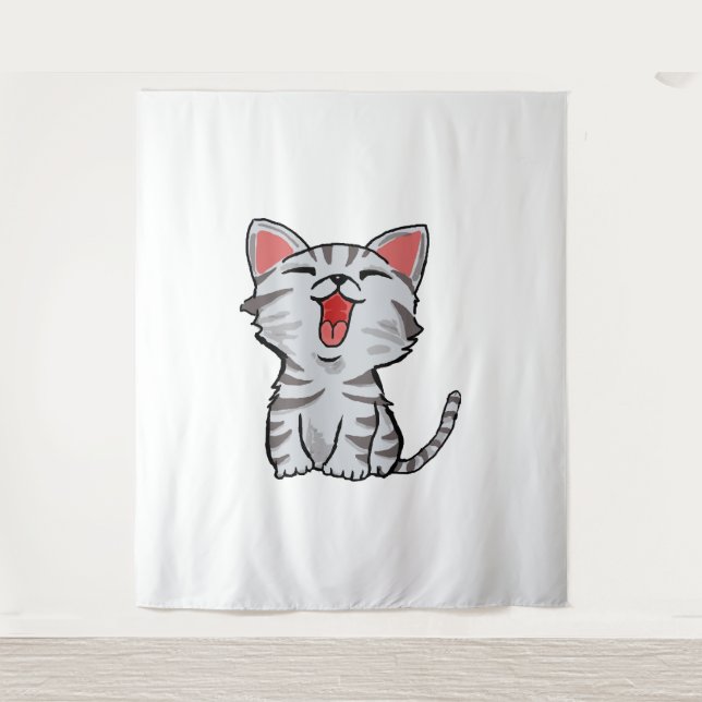 grey cartoon cat cat cartoon tapestry (Front)