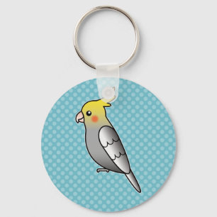 Grey Cartoon Cockatiel Parrot Bird Key Ring