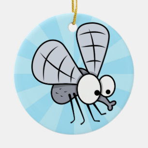 Grey Cartoon House Fly Ceramic Tree Decoration