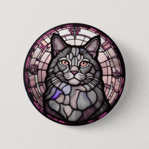 Grey Cat  6 Cm Round Badge