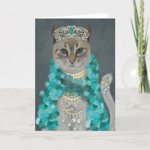 Grey Cat   Adorned With Bells Portrait Card