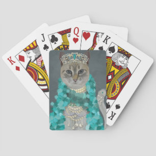 Grey Cat Adorned With Bells Portrait Playing Cards