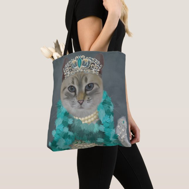Grey Cat | Adorned With Bells Portrait Tote Bag (Close Up)
