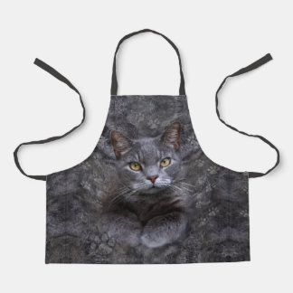 Grey Cat All-Over Print Apron