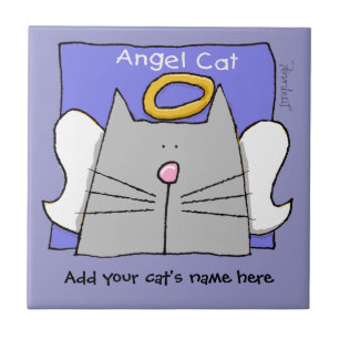 Grey Cat Angel Personalise Tile