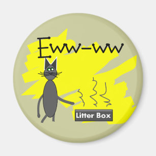 Grey Cat Art--Hilarious Stinky Litter Box and Cat Magnet