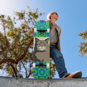 GREY CAT ART SKATEBOARD