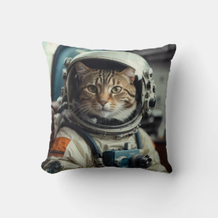 Grey Cat Astronaut in Outer Space Cushion