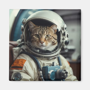 Grey Cat Astronaut in Outer Space Magnet