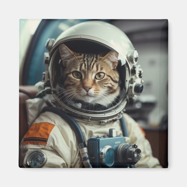 Grey Cat Astronaut in Outer Space Magnet (Front)