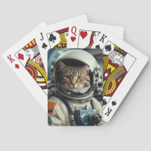 Grey Cat Astronaut in Outer Space Playing Cards