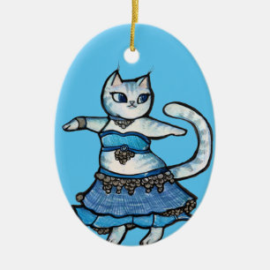 Grey Cat Belly Dancer Ceramic Tree Decoration