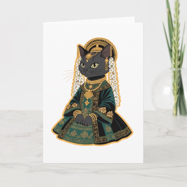 Grey Cat Bridal Goddess Greeting Card (Front)