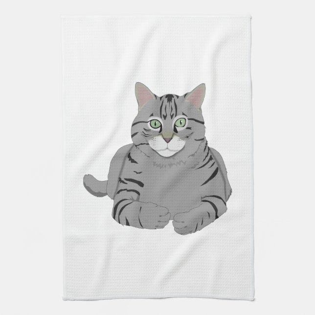 Grey cat cartoon tea towel (Vertical)