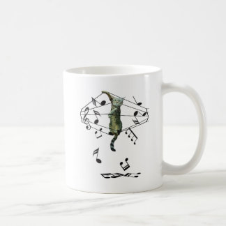 grey cat caught in treble trouble music notes coffee mug