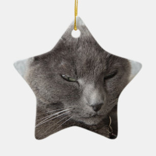 Grey cat ceramic tree decoration