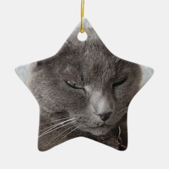 Grey cat ceramic tree decoration (Front)