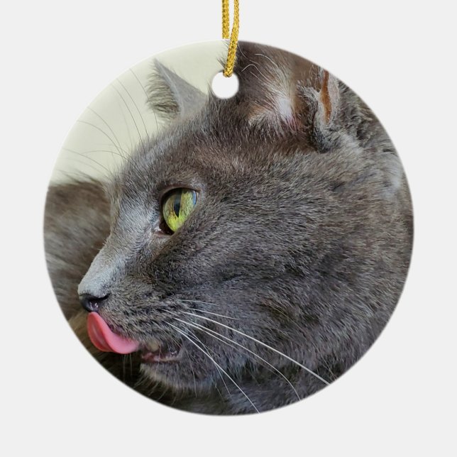 Grey cat ceramic tree decoration (Front)